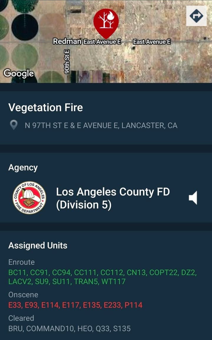VEGETATION FIRE — LANCASTER Los Angeles County firefighters are on scene of...