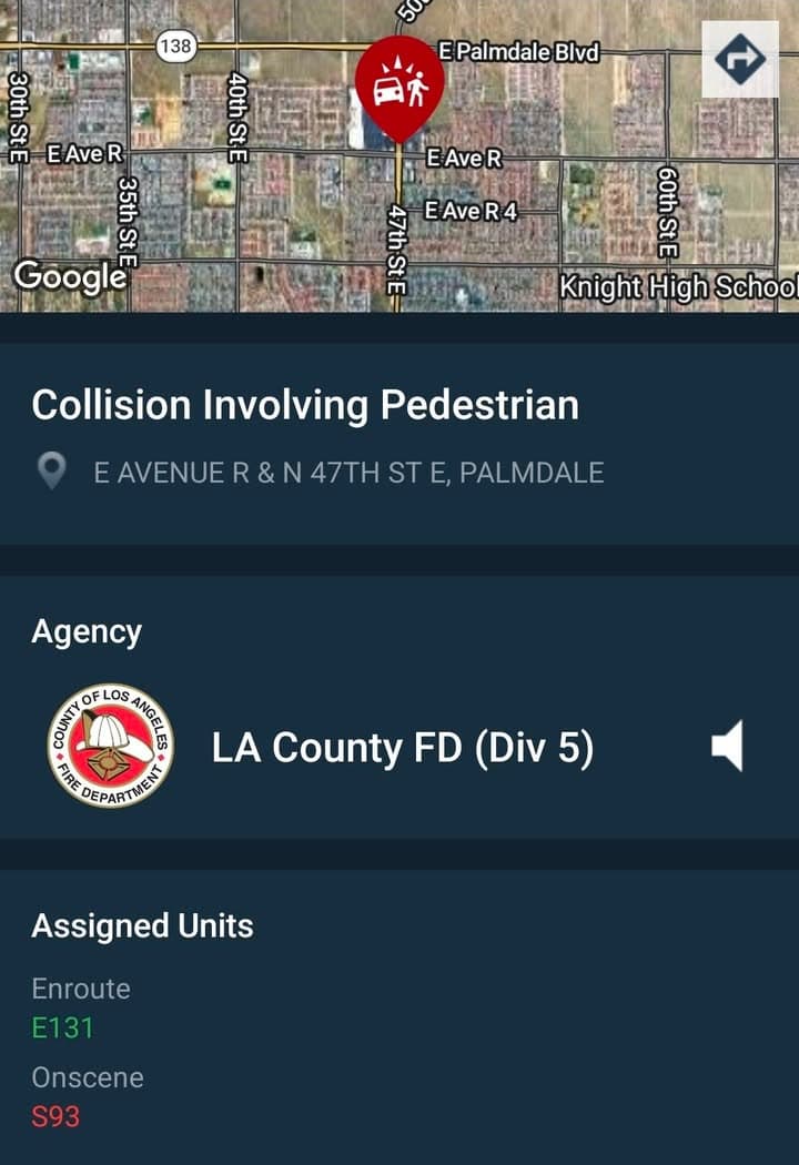902T/902R....47th Street East and Avenue R....vehicle vs pedestrian.....sheriff and FD enroute code...