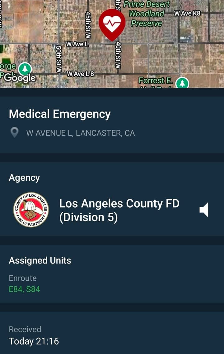 929/902R....Avenue L and 40th Street West at Vons....male 40s overdosing, shallow breathing....sheriff...