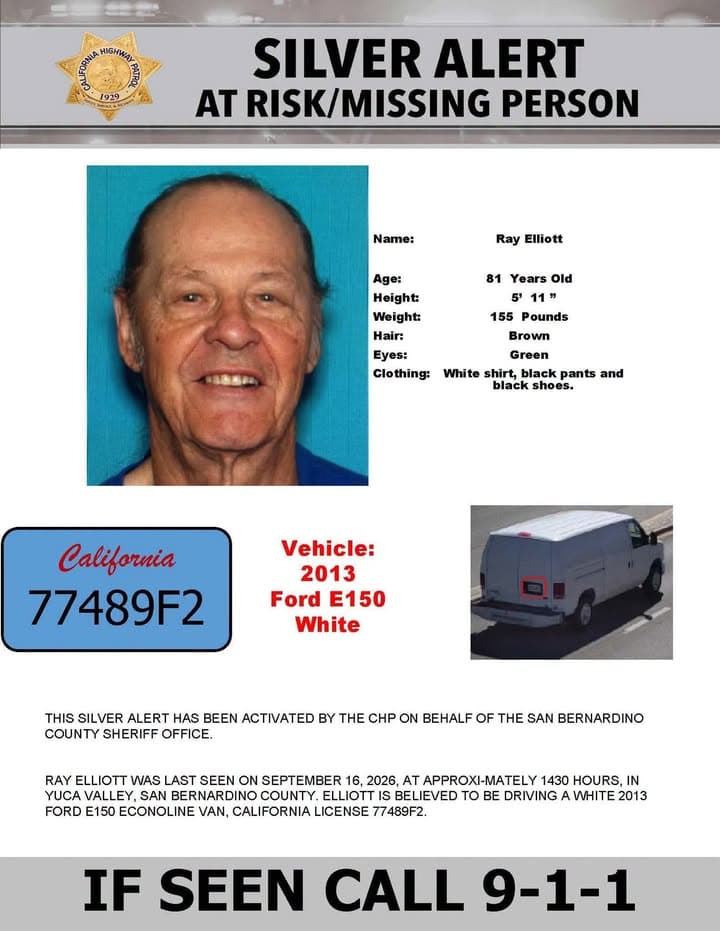 SILVER ALERT - San Bernardino, Riverside and Los Angeles Counties Last seen:...