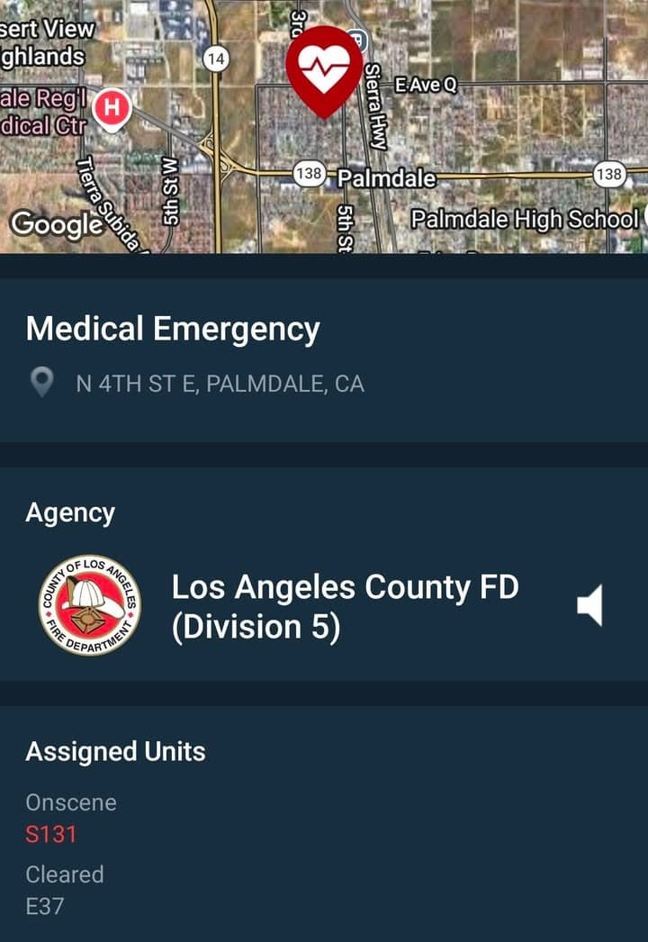 902R · 4th Street East and Avenue Q · overdose at location, CPR in progress · sheriff and FD enroute code 3