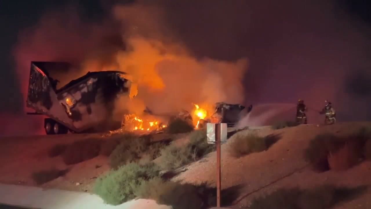 Footage from semi fire Northbound 5 at Roxford. Heavy traffic delays if you're headed to the 14