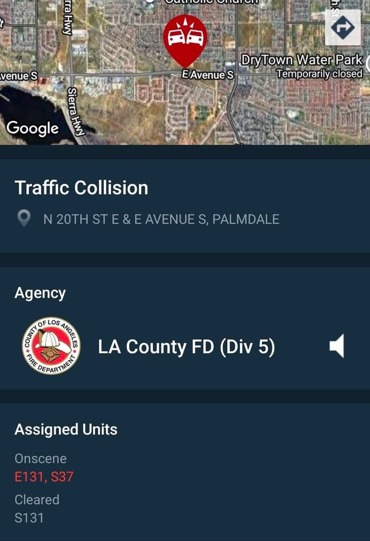 902T/902R · 20th Street East and Avenue S · caller states vehicle that was making a left hand turn lost control and hit a pole, pole down · sheriff and FD enroute code 3