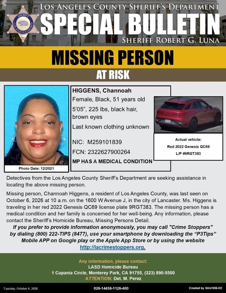 #LASD is Asking for the Public's Help Locating At-Risk Missing Person Channoah Higgens