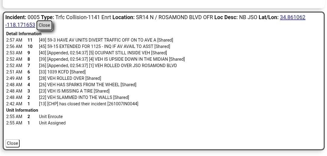 ROLLOVER CRASH — SR-14 / ROSAMOND BLVD