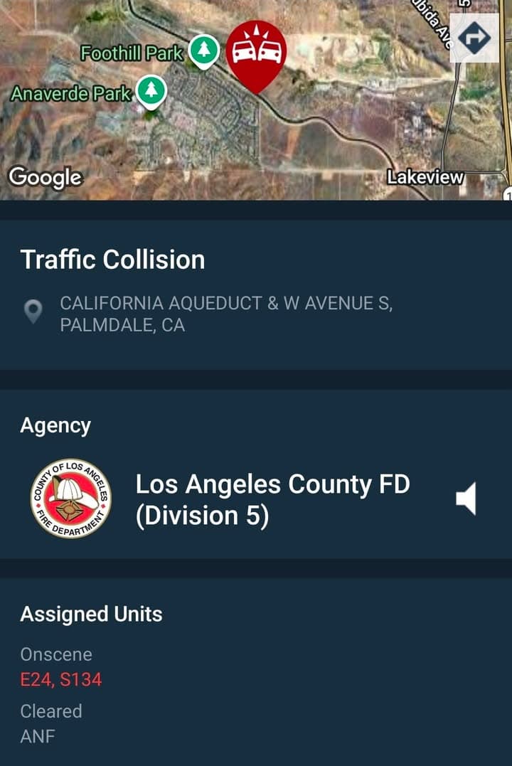 911B · Tierra Subida and Avenue S · male 30 years old walking along aqueduct in area, broke leg in possible off road collision, unknown exactly where he's at, phone is dying · .