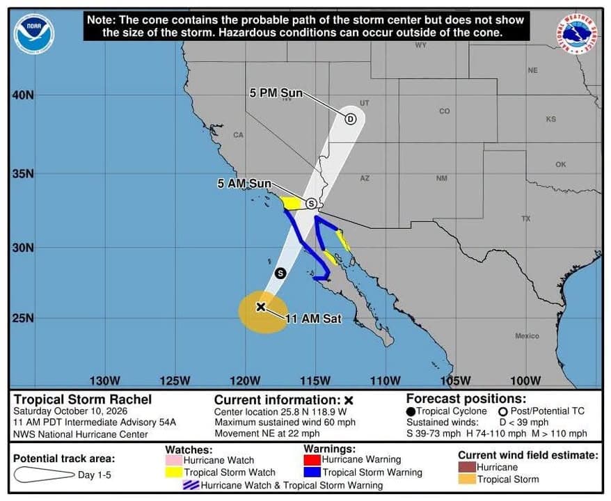 Tropical Storm Rachel will bring hazardous conditions to Baja California and the Southwest this weekend, including damaging winds, flash flooding, and life-threatening surf and rip…