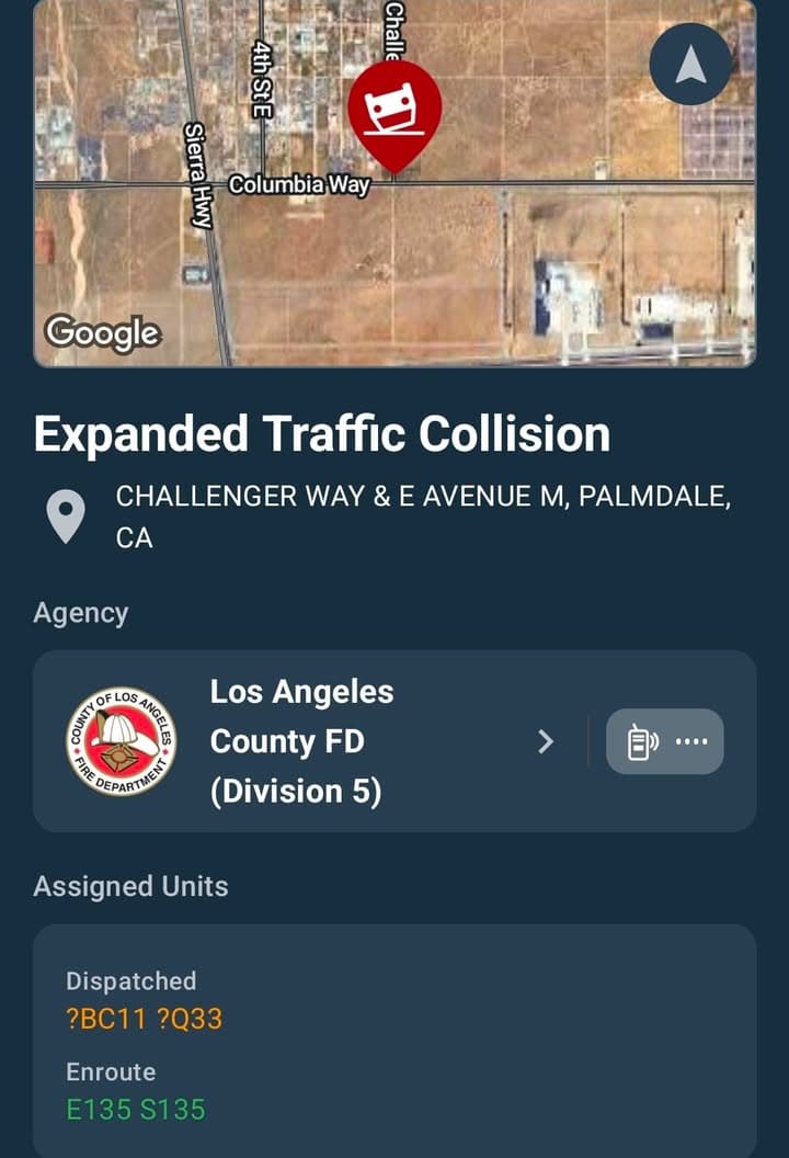 902T/902R · Challenger Way and Avenue M · two vehicle collision, one party ejected, CPR in progress · sheriff and FD enroute code 3