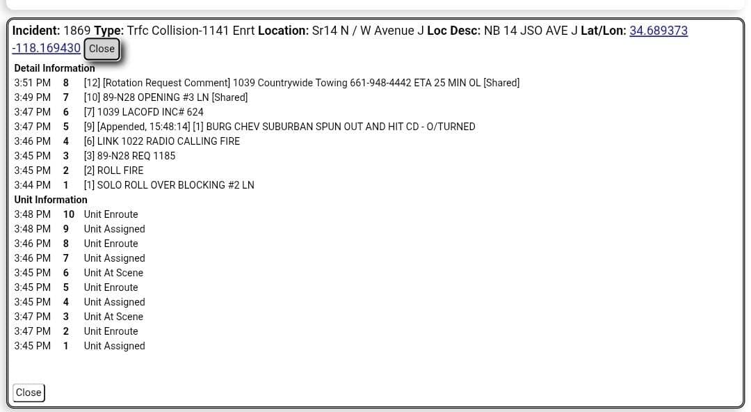 CHP officer came upon a solo rollover north 14 at Avenue J · vehicle blocking lanes · requesting additional units to run traffic break and paramedics · additional units and FD…