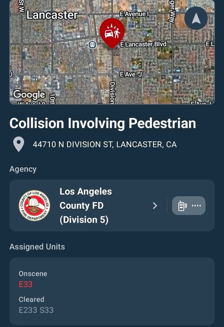 Possible 245 · 44710 Division Street at Windrose Apts · Lancaster PD responded for a vehicle vs pedestrian collision, victim advised vehicle hit them intentionally · .