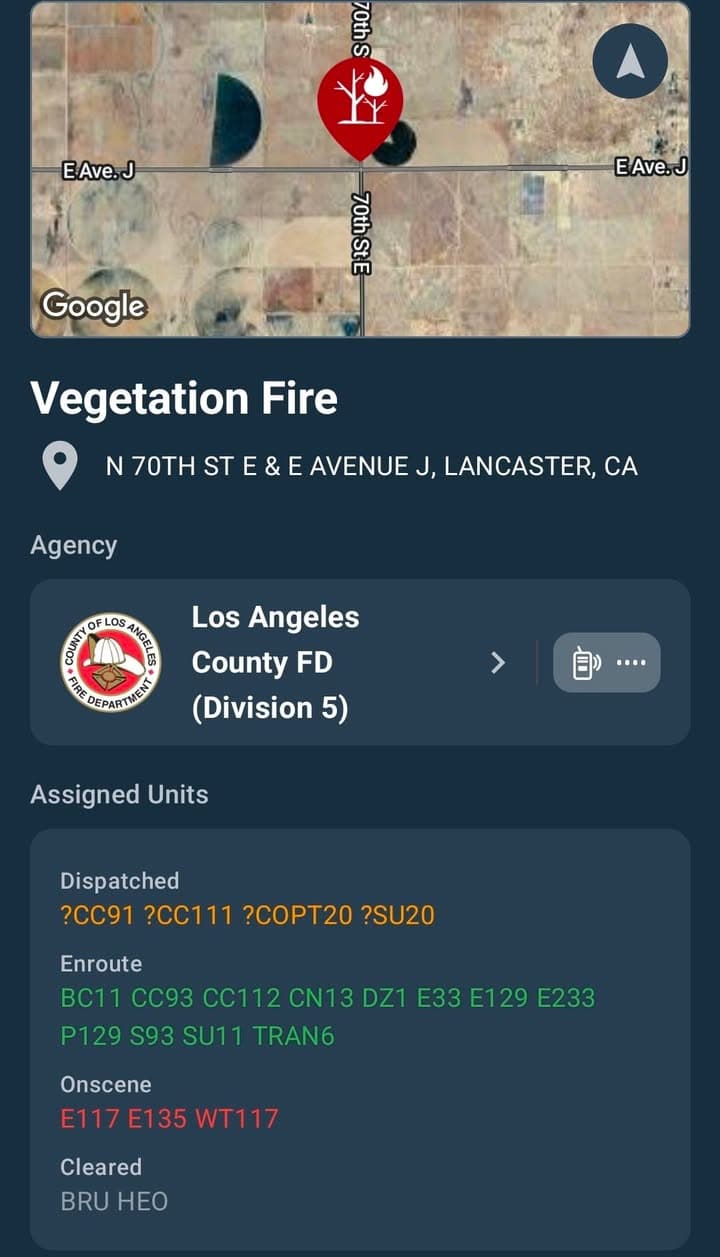 VEGETATION FIRE REPORTED IN EAST LANCASTER