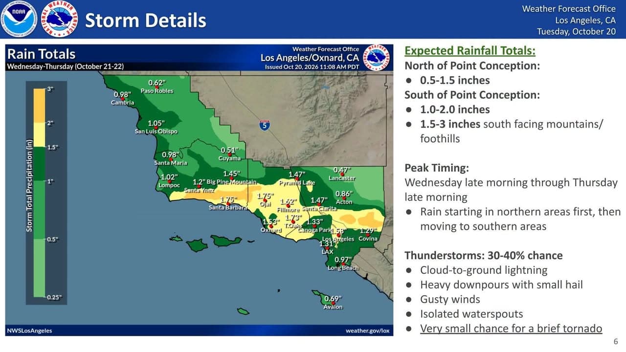A storm system headed for Southern California will bring widespread rain to the area late tonight through Thursday.