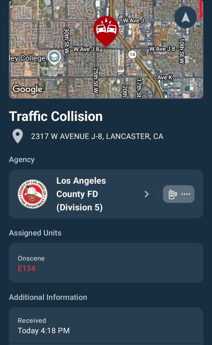 Two vehicle non injury collsion · 23rd Street West and Avenue J-8 · LPD and FD enroute