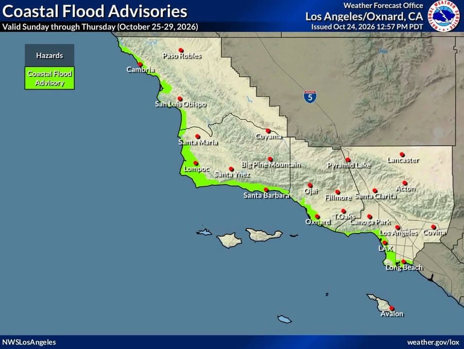 Over the next several days, relatively benign weather is expected for Southwestern California with a gradual cooling trend through Thursday of next week.