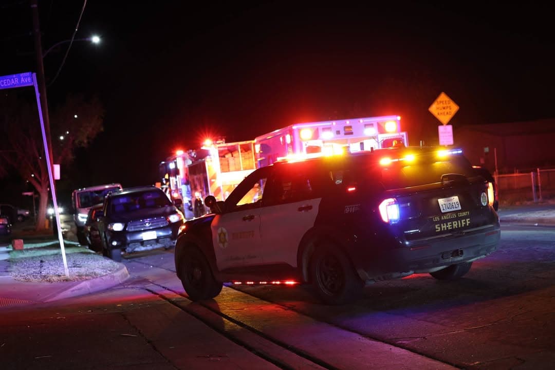 Engine 233 on scene of pysc rescue on Avenue H-8 and Cedar requesting LASD code 3 for combative patient · sheriff enroute code 3