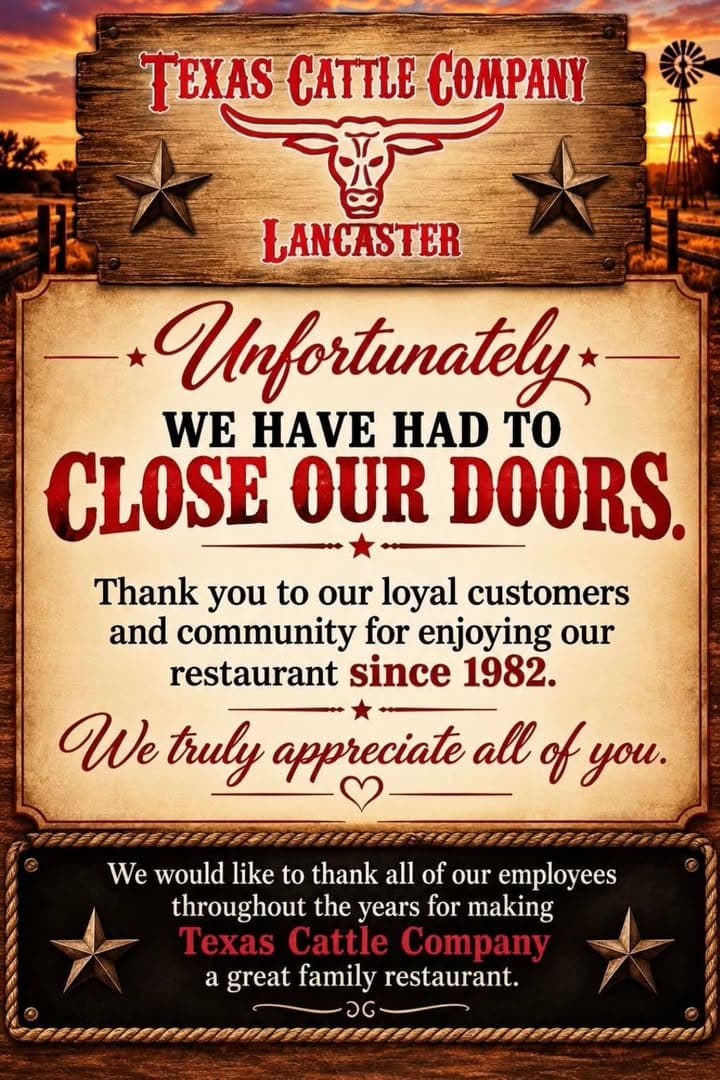 🥩 END OF AN ERA: TEXAS CATTLE COMPANY IN LANCASTER CLOSES ITS DOORS AFTER 44 YEARS
