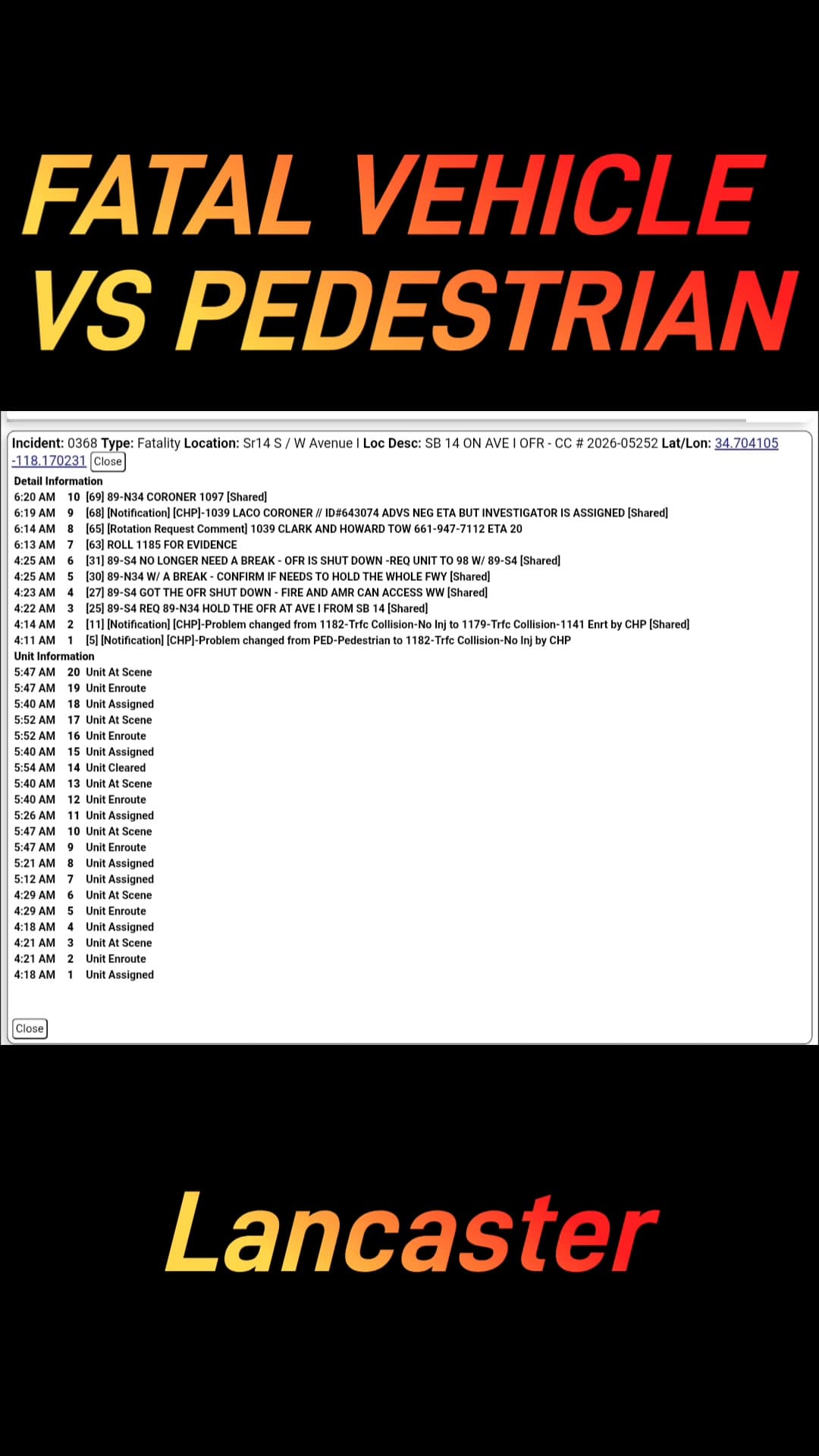 FATAL CRASH — Pedestrian Killed After Being Struck by Two Vehicles on...