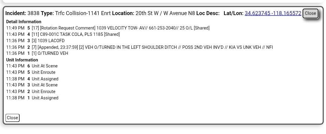 11-79....20th Street West and Avenue N-8....solo vehicle rollover....CHP and FD enroute code...