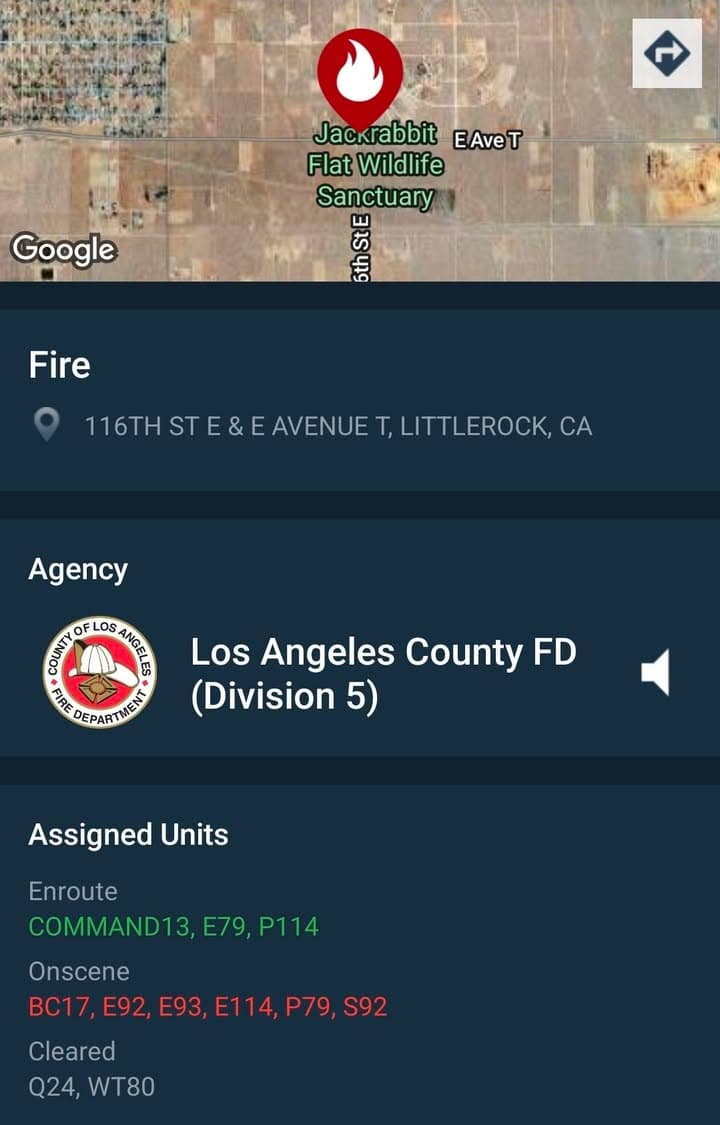 904....116th Street East and Avenue T....reported trailer on fire.....sheriff and FD enroute...