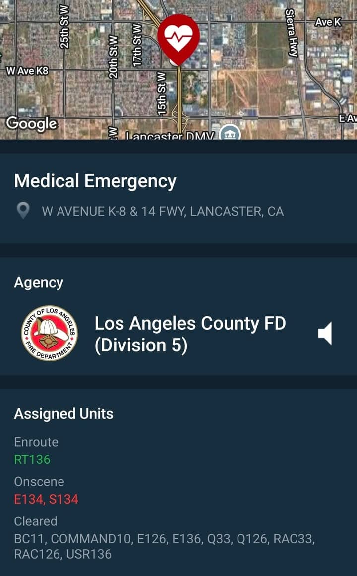 902A....14 Freeway and Avenue K-8....caller states their brother called them and said...