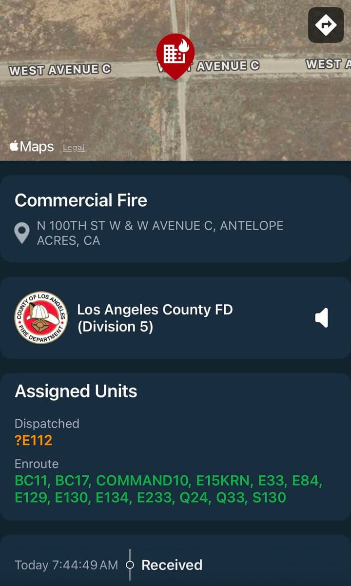 904…100th Street West and Avenue C…reported commercial building fire…Sheriff and FD enroute...