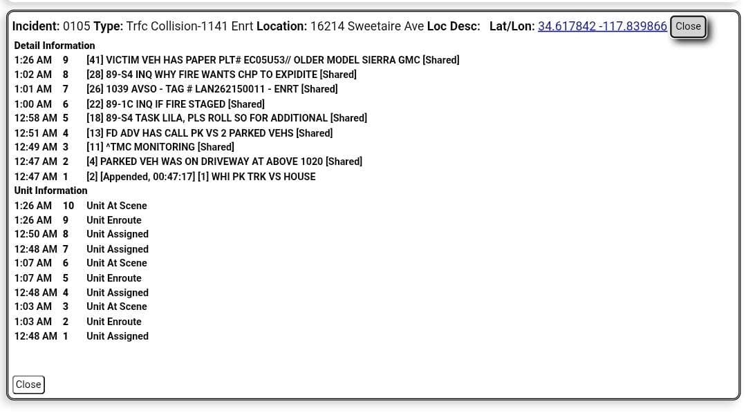11-79....163rd Street East and Avenue O (Sweetaire)....solo vehicle collision, reported as vehicle...