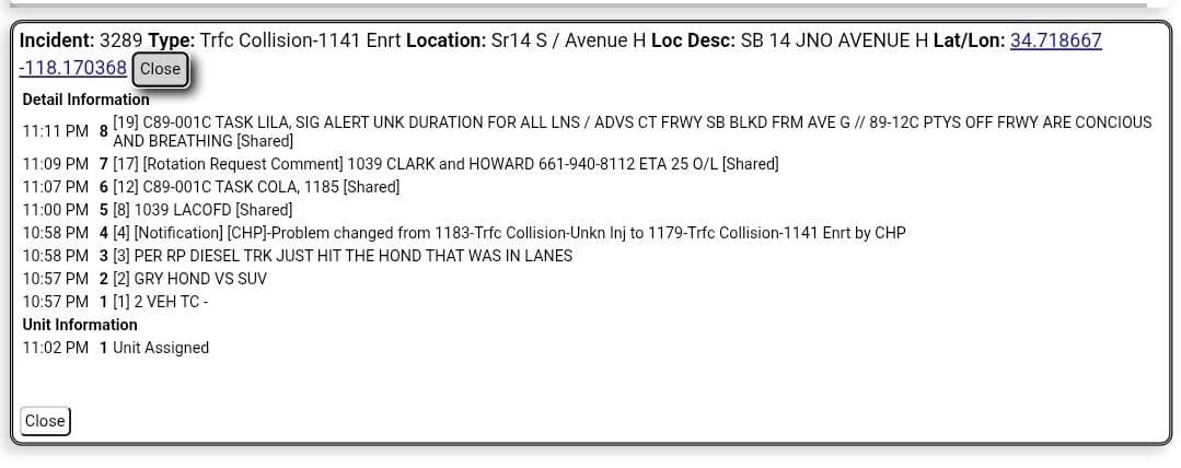 11-79....Southbound 14 at Avenue H....two vehicle collsion....CHP and FD enroute code 3...