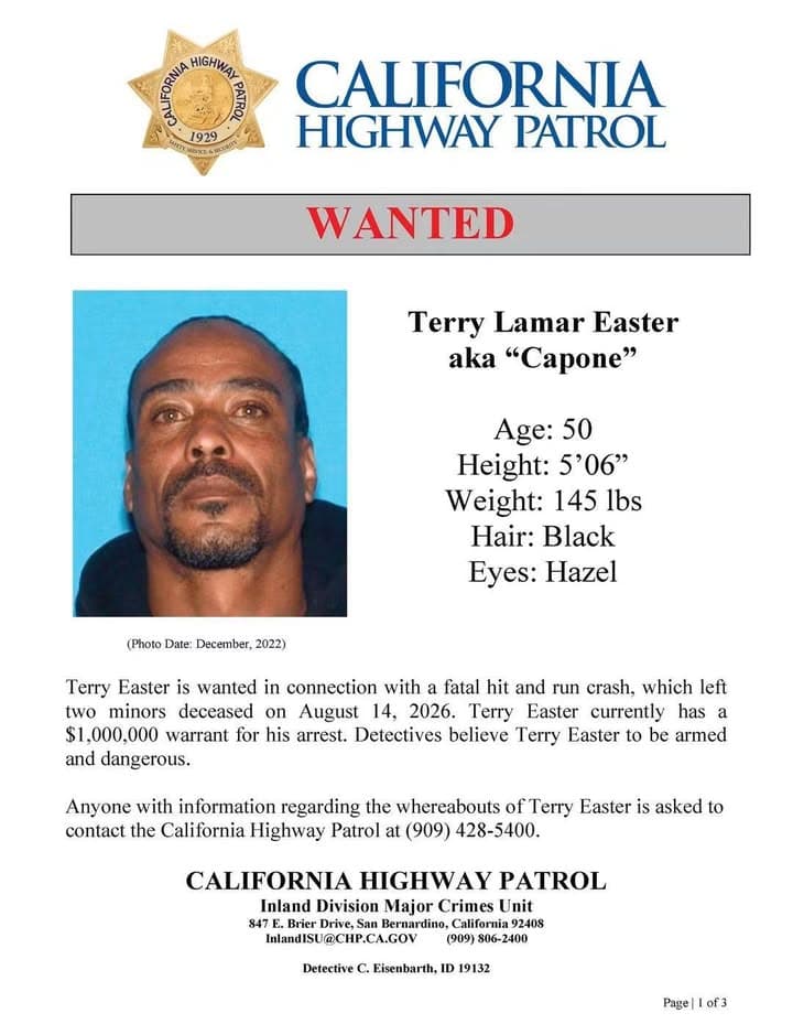 $1 Million Warrant Issued for Man Wanted After Victorville Hit-and-Run Kills Two...