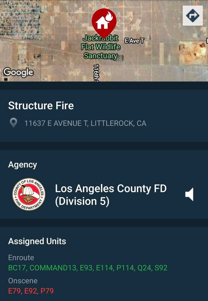 904S · 117th Street East and Avenue T · structure on fire · sheriff and FD enroute code 3