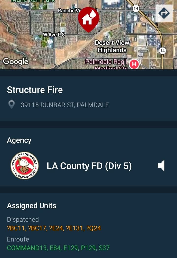 904S · 15th Street West and Avenue P-8 (Dunbar) · caller states they see smoke coming from house, and can hear smoke alarm sounding · sheriff and FD enroute code 3