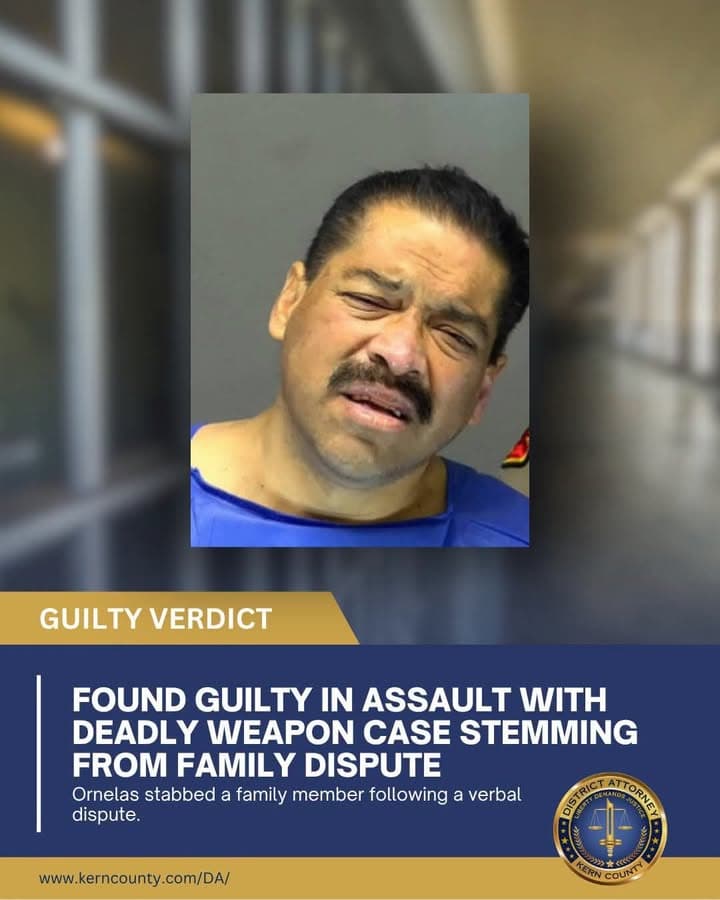 A Kern County jury found Robert Ornelas guilty of charges stemming from the assault of a female family member following a verbal dispute.