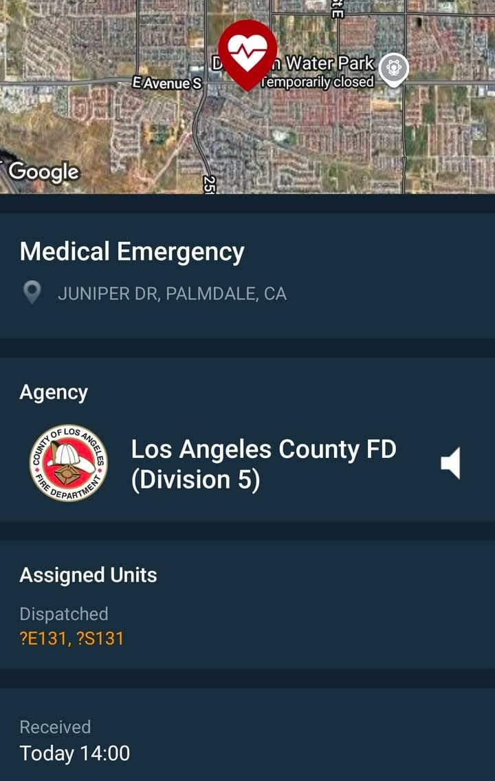 902R · 29th Street East and Avenue S (Juniper Dr) · male 93 years old, eyes open, unresponsive, not breathing · sheriff and FD enroute code 3
