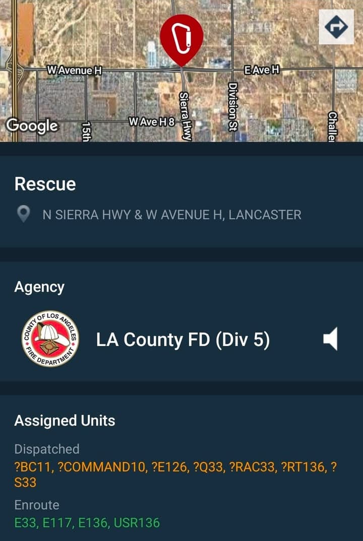 902A/902R · Sierra Highway and Avenue H · caller states male is walking on top of overpass on other side of fence · sheriff and FD enroute code 3