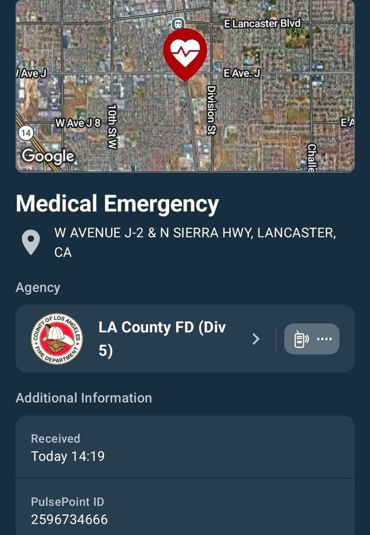 902R · 320 West Avenue J-2 · female adult overdosing, CPR in progress · sheriff and FD enroute code 3